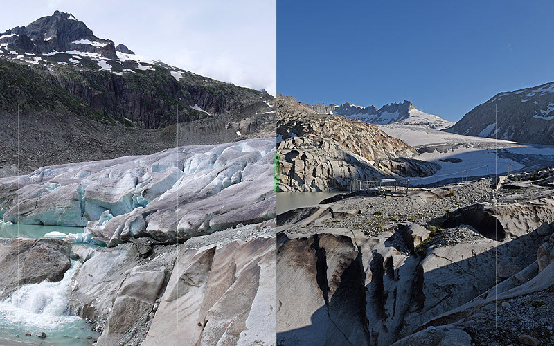 Fotos, die eindrucksvoll zeigen, wie die Gletscher zurückgehen - hier Fotos vom Rhonegletscher